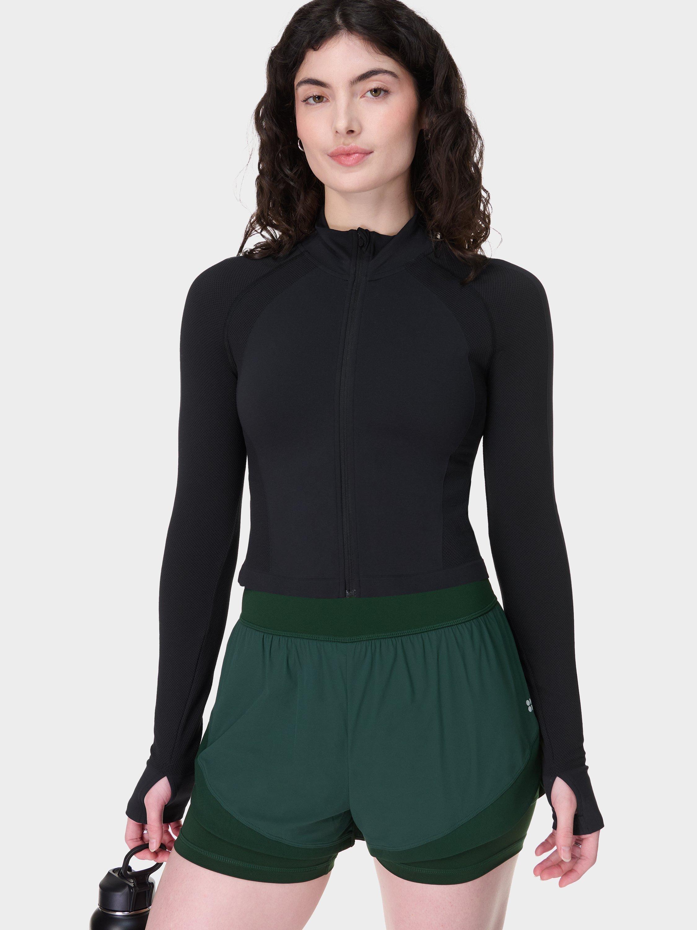 Product image 2 of 8, which shows Sweaty Betty Tempo Run Shorts, Cedar Green, XXS