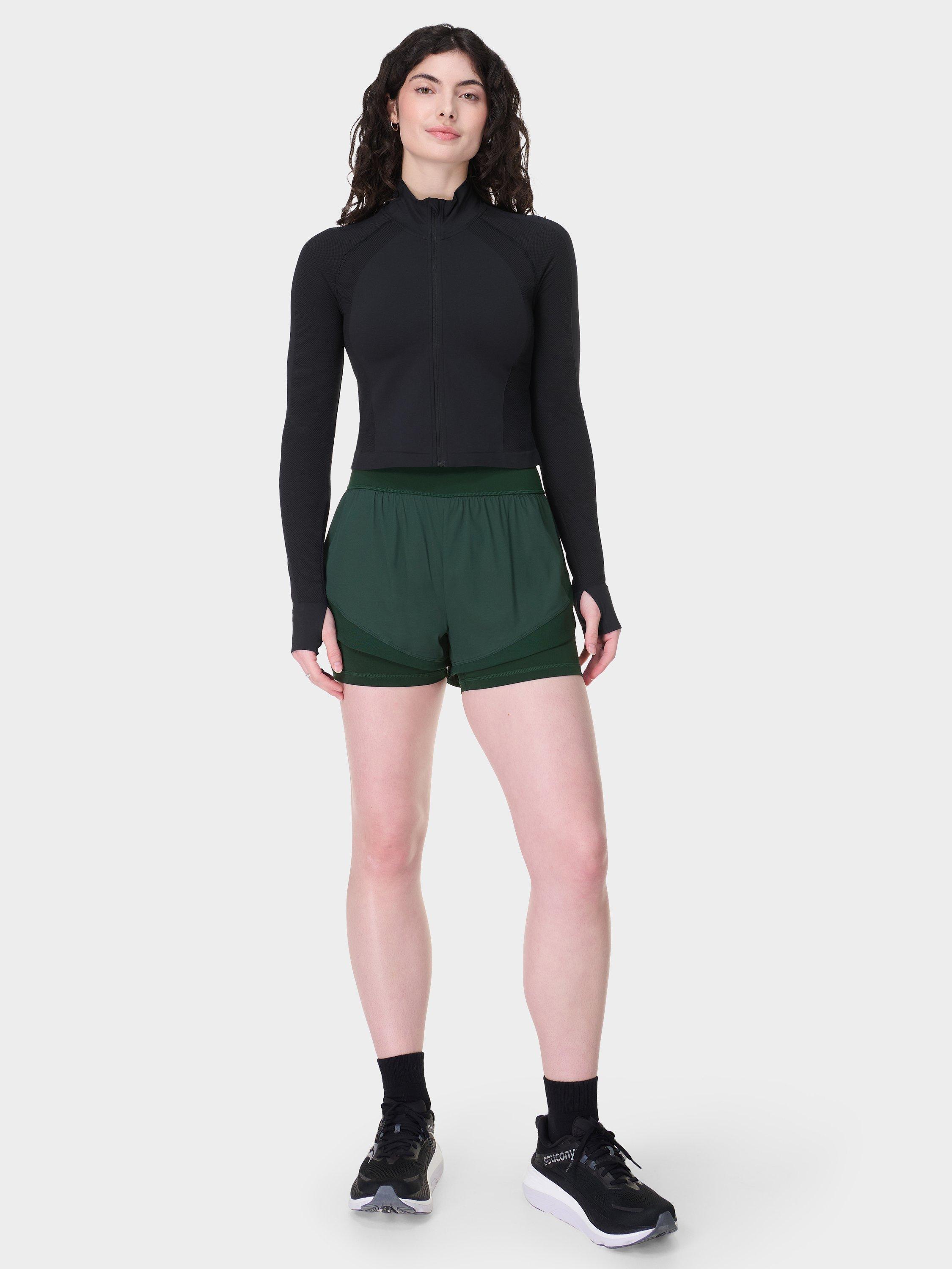 Product image 3 of 8, which shows Sweaty Betty Tempo Run Shorts, Cedar Green, XXS