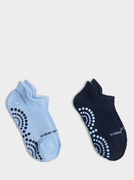Sweaty Betty Reformer Gripped Organic Cotton Rich Trainer Socks, Pack of 2, Blues