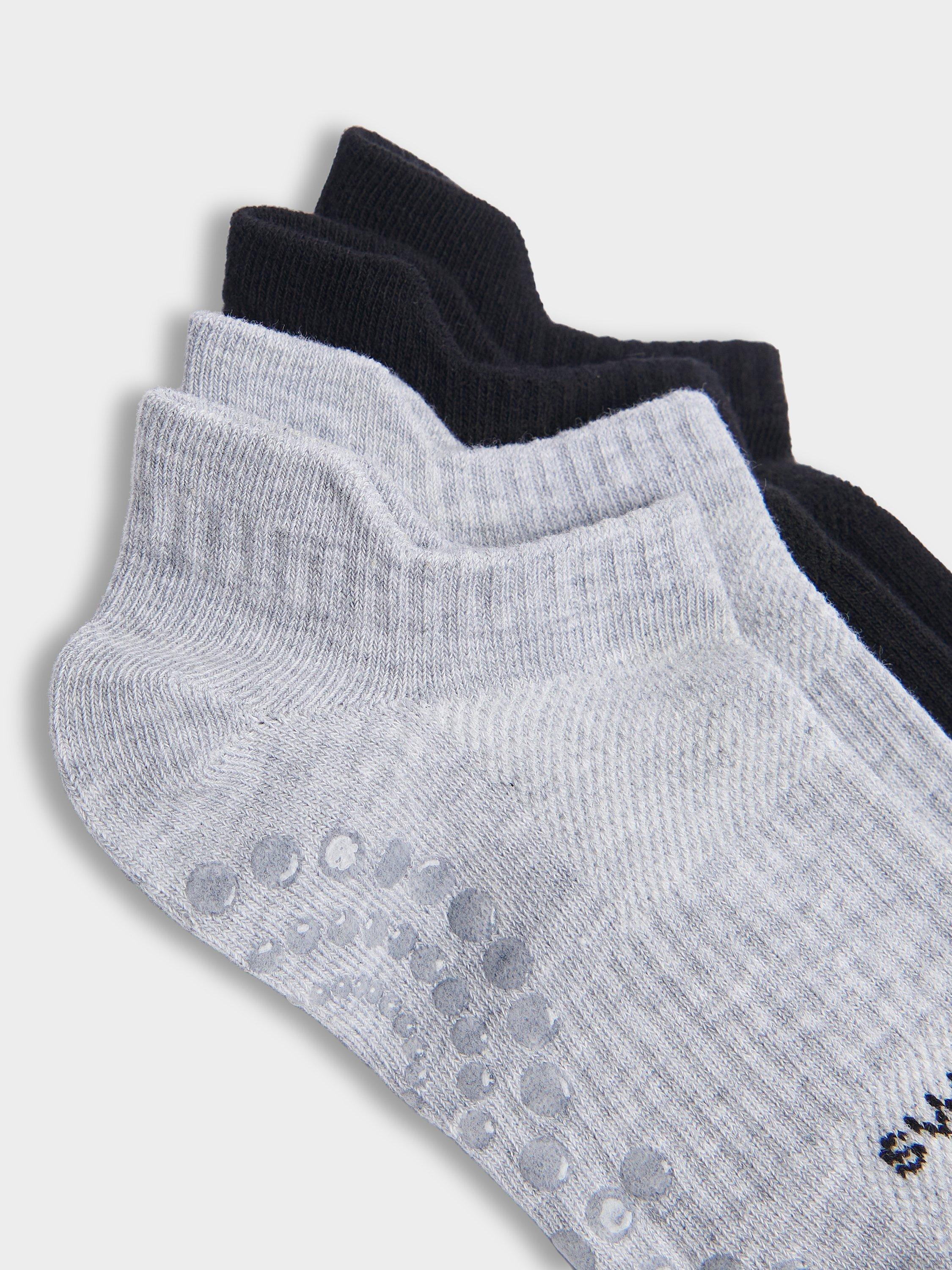 Product image 3 of 3, which shows Sweaty Betty Reformer Gripped Organic Cotton Rich Trainer Socks, Pack of 2, Black/Grey, 2-5