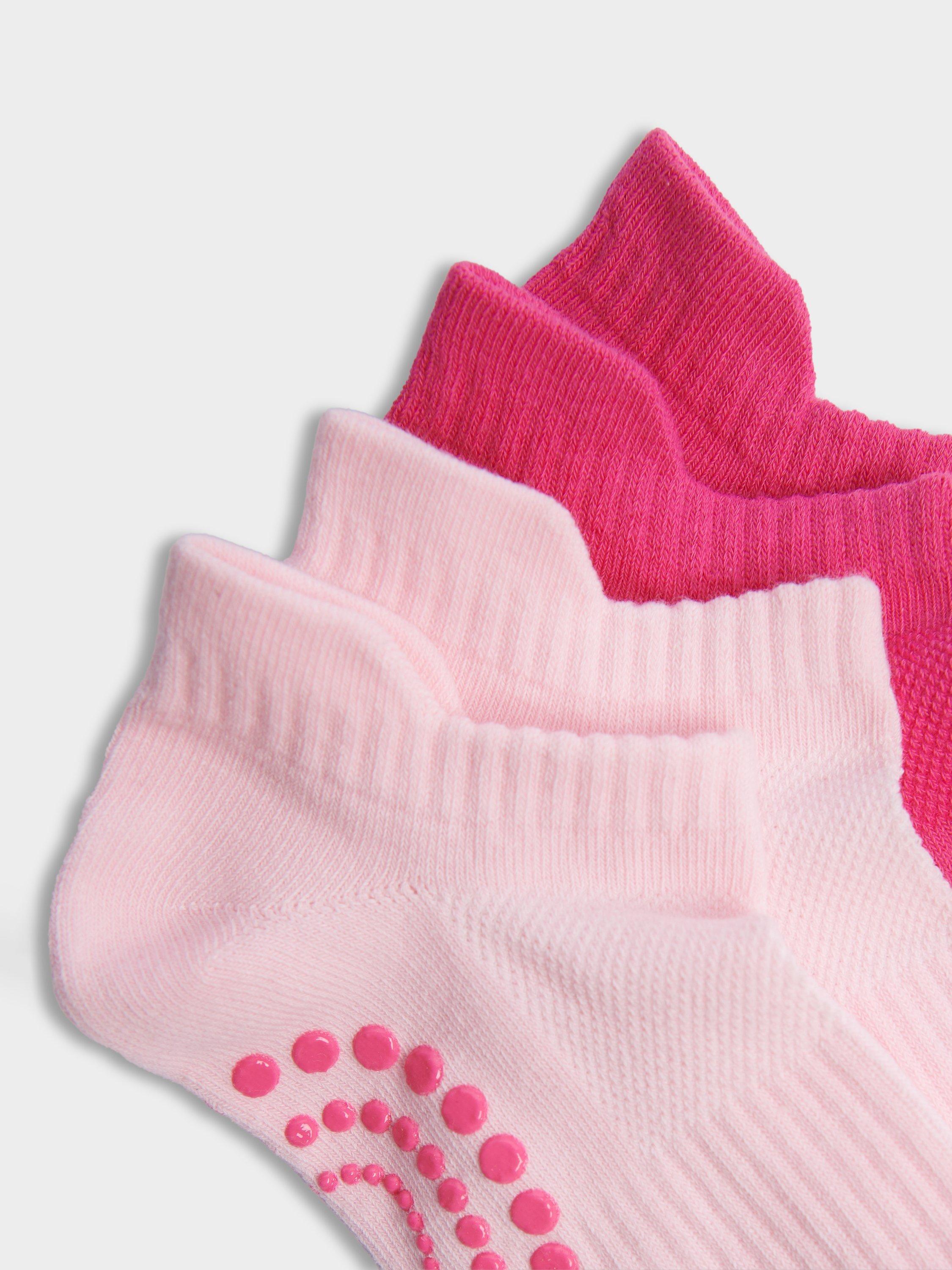 Product image 3 of 3, which shows Sweaty Betty Reformer Gripped Organic Cotton Rich Trainer Socks, Pack of 2, Pinks, 2-5