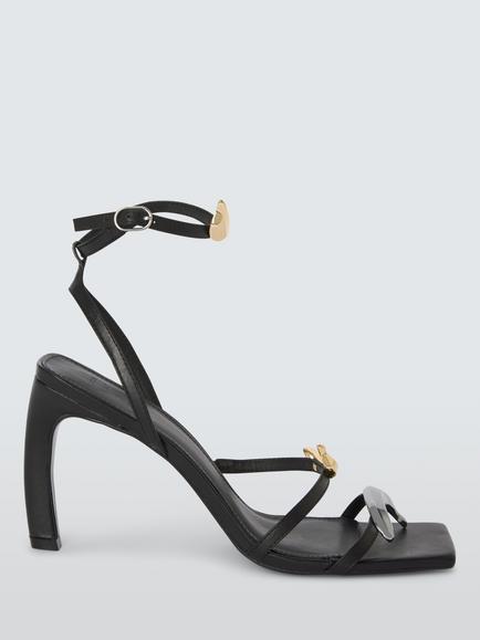 John Lewis x A.W.A.K.E. MODE Banana Trim Strappy High Heel Leather Sandals, Black, Black