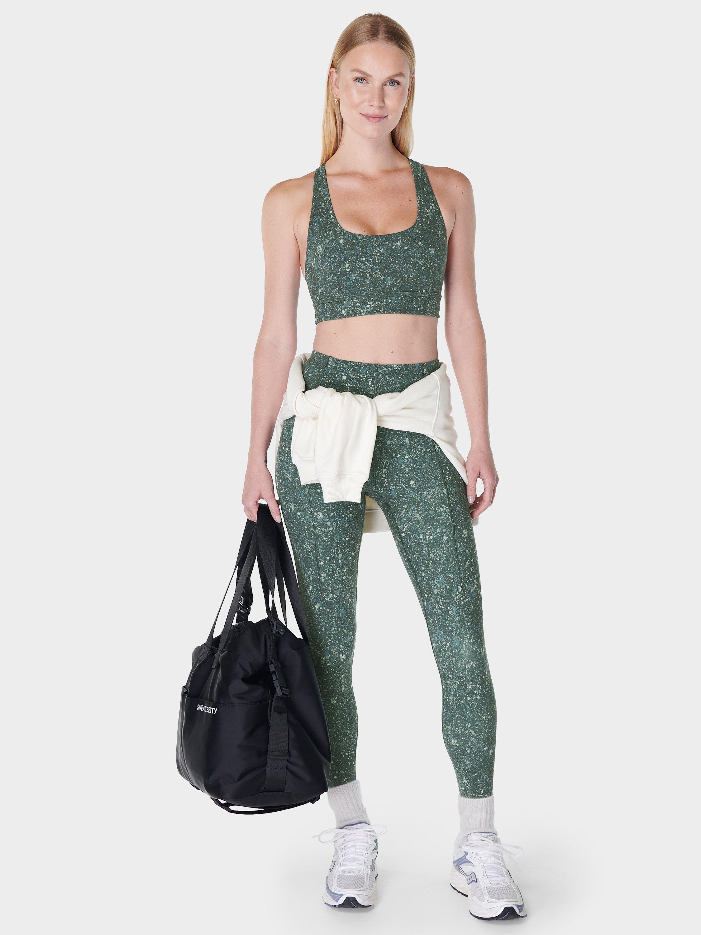 Product image 5 of 9, which shows Sweaty Betty Super Soft Reversible Yoga Sports Bra, Green Speckle Print, XS