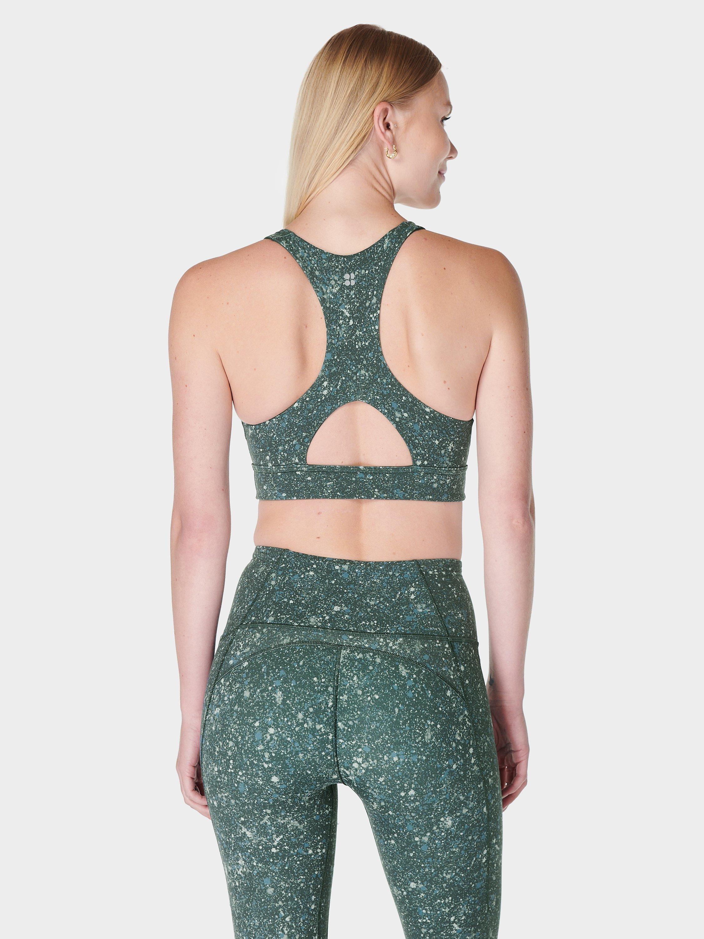 Product image 6 of 9, which shows Sweaty Betty Super Soft Reversible Yoga Sports Bra, Green Speckle Print, XS