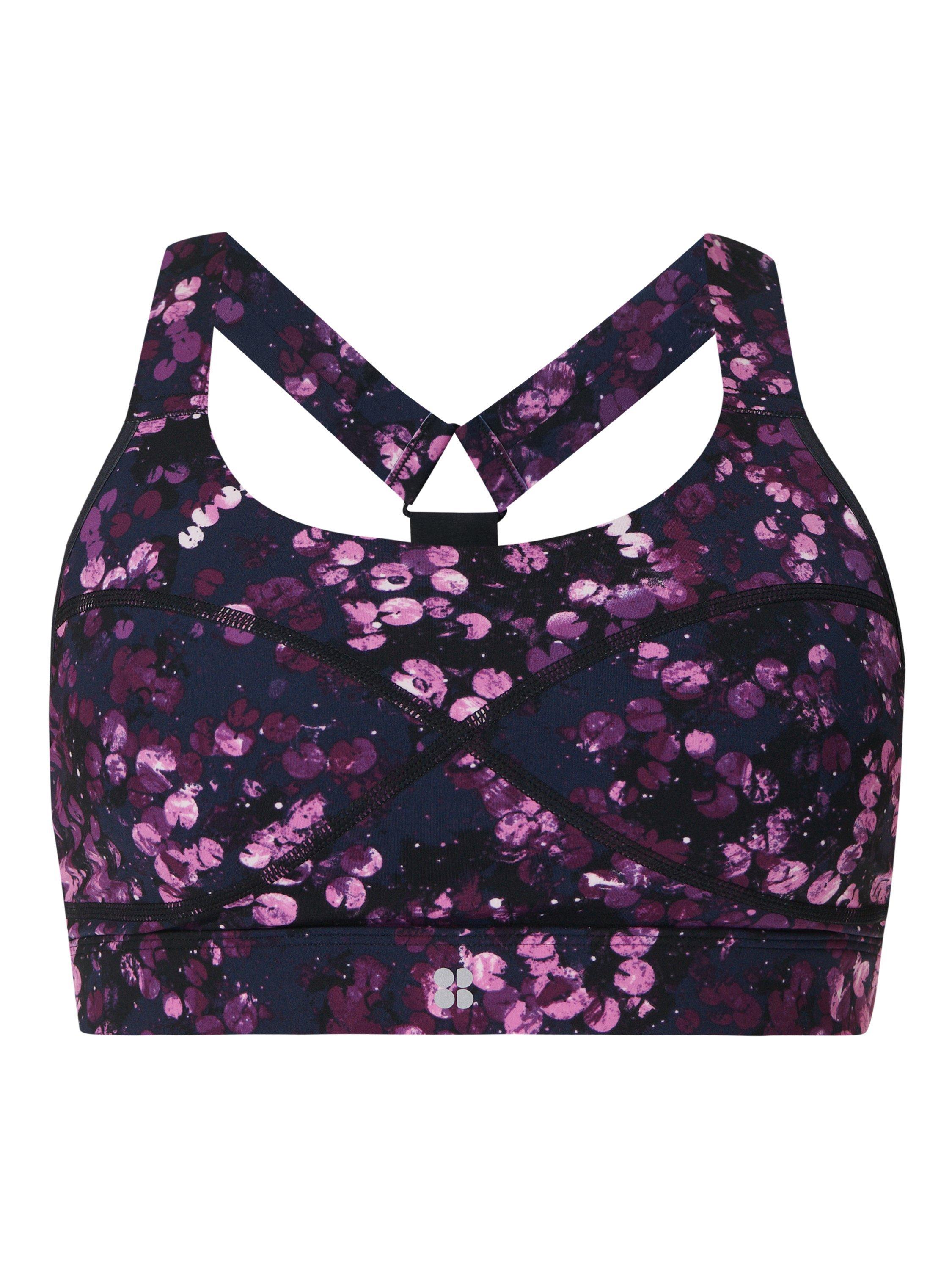 Product image 4 of 7, which shows Sweaty Betty Power Medium Impact Sports Bra, Purple Lilypad, S