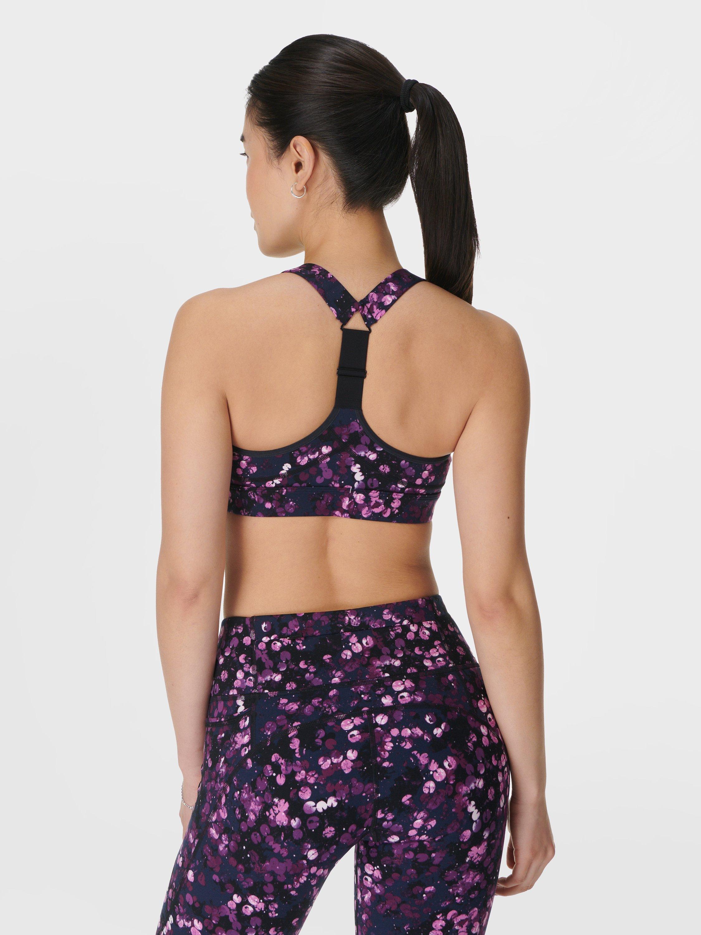 Product image 7 of 7, which shows Sweaty Betty Power Medium Impact Sports Bra, Purple Lilypad, S