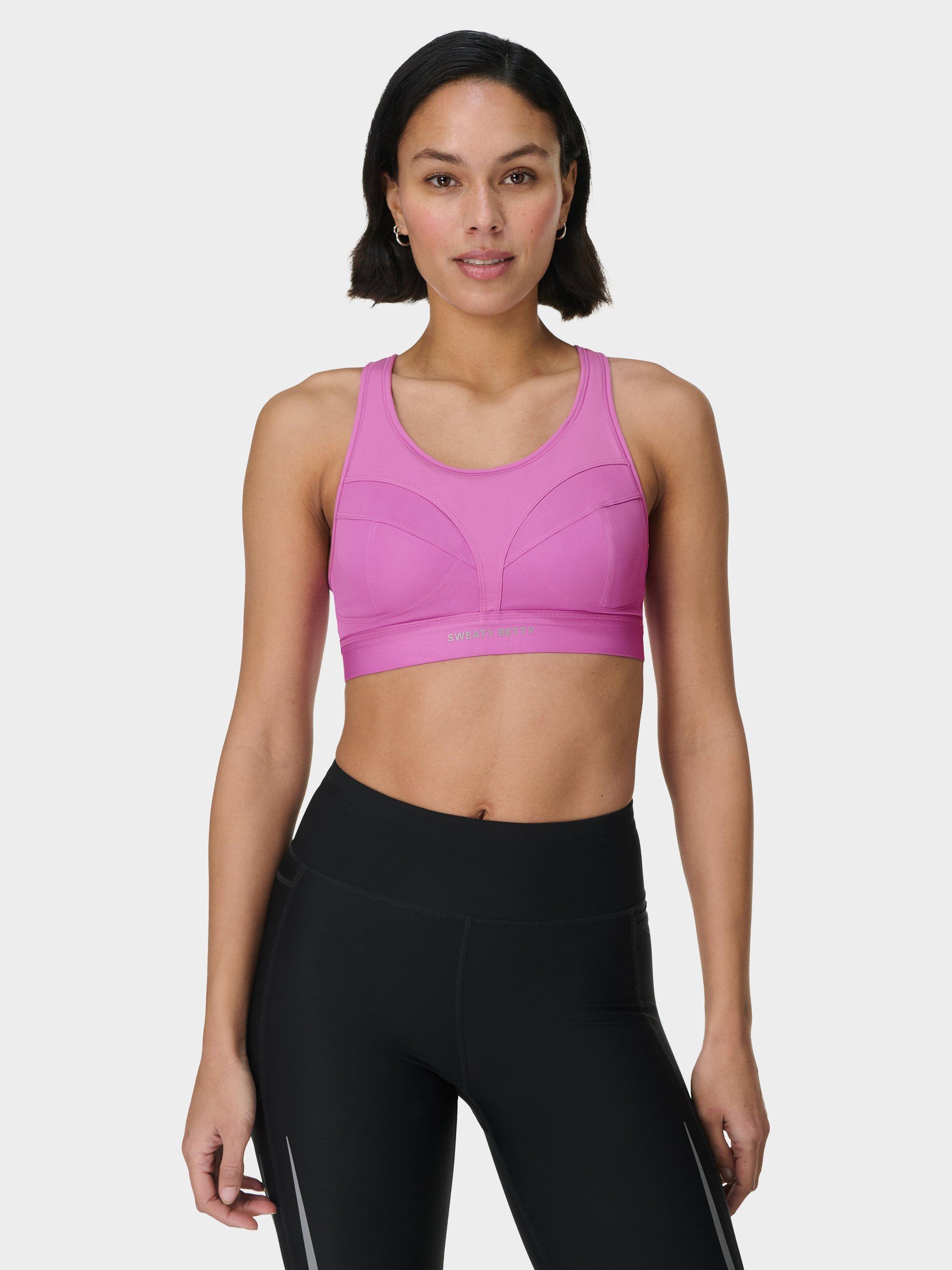 Product image 1 of 7, which shows Sweaty Betty Power Pro Running Bra, Allium Pink, 30A