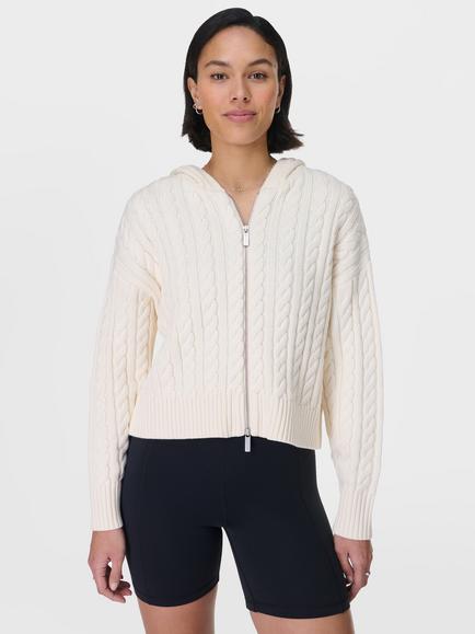 Sweaty Betty Afterglow Cable Knit Cardigan, Studio White, Studio White
