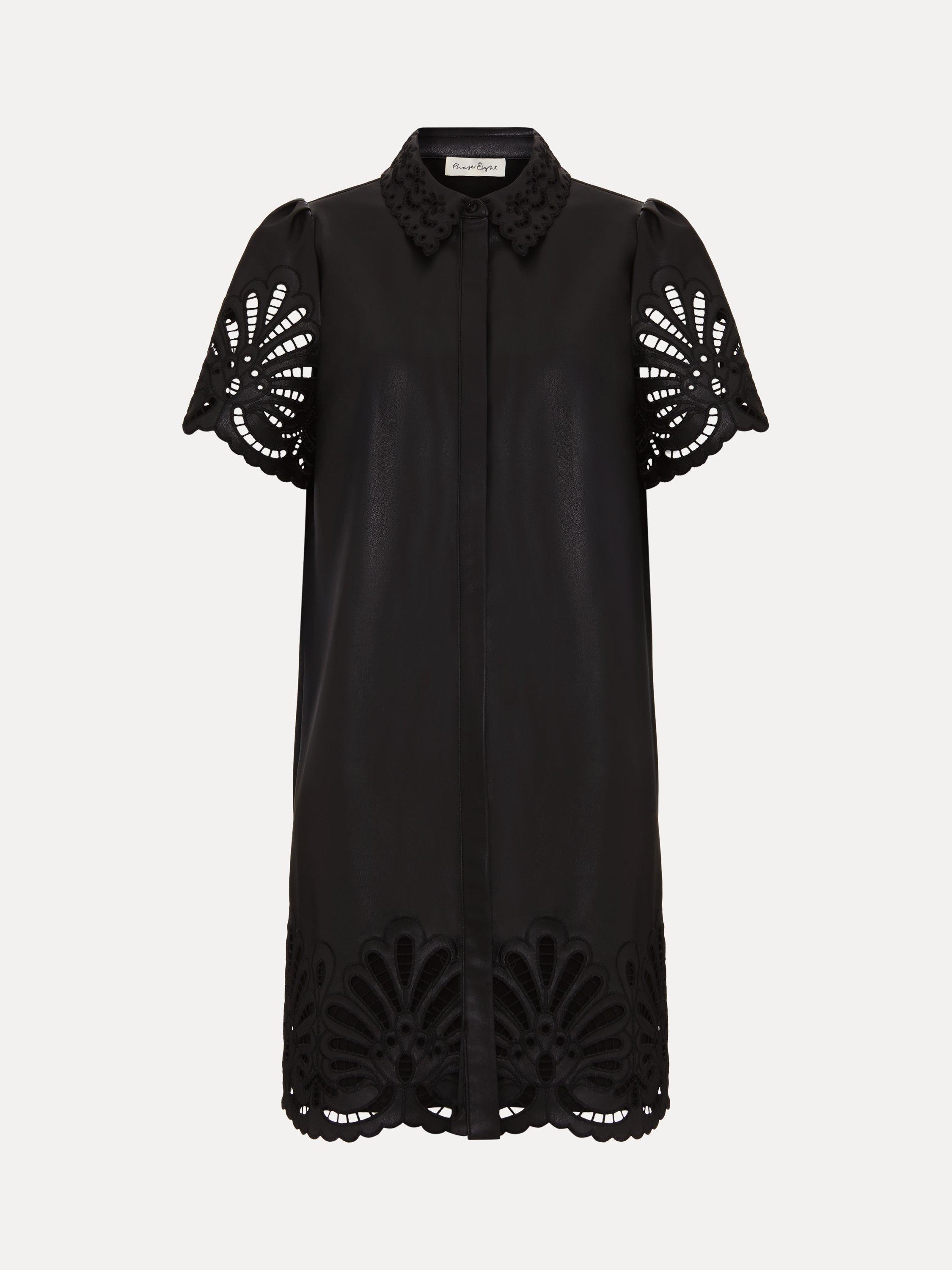 Product image 5 of 7, which shows Phase Eight Cutwork Faux Leather Dress, Black, 8