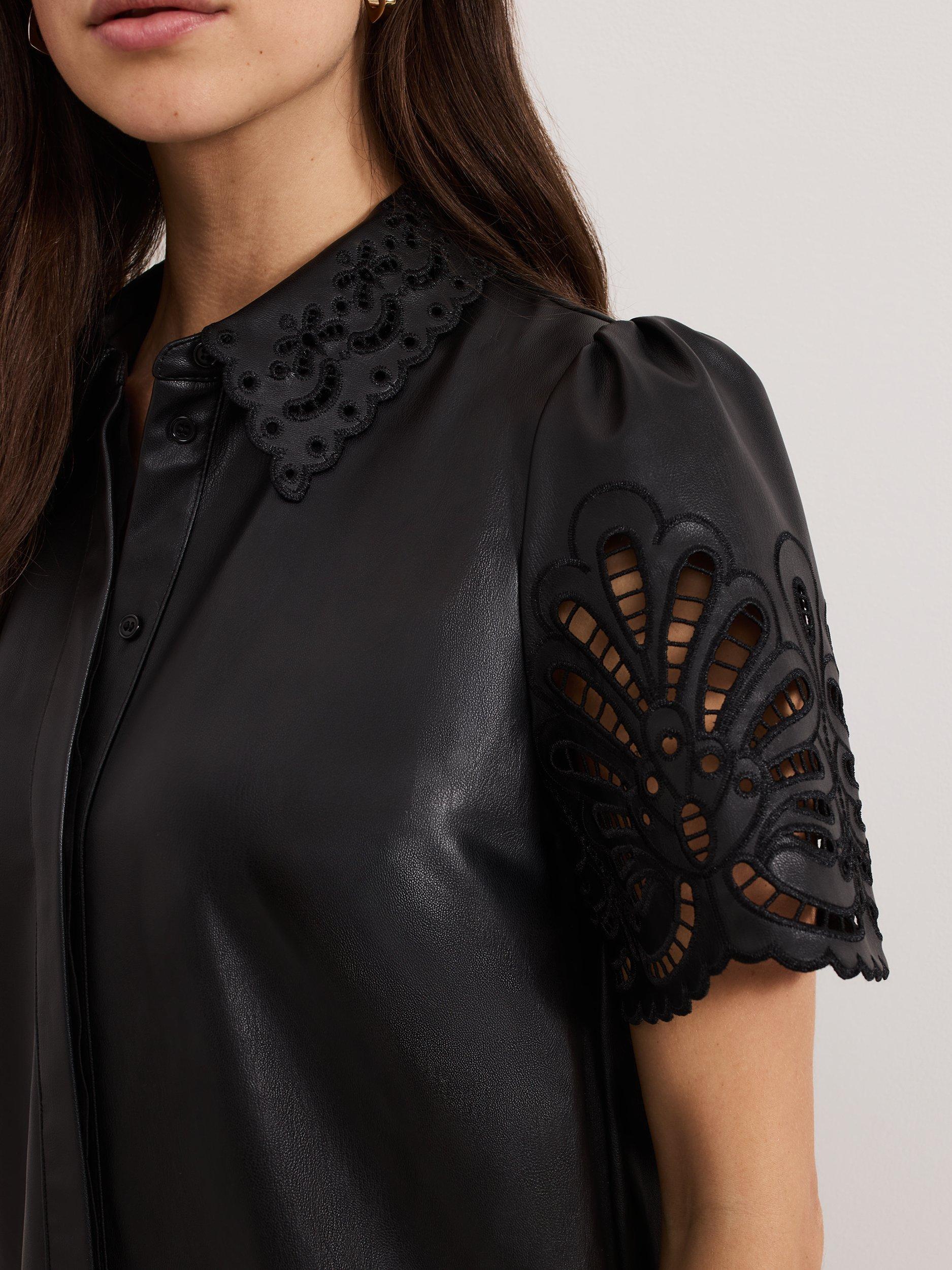 Product image 7 of 7, which shows Phase Eight Cutwork Faux Leather Dress, Black, 8