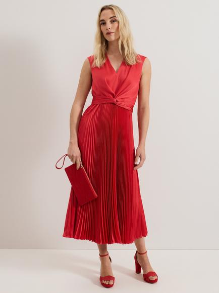 Phase Eight Petite Celestia Satin Pleated Dress, Pink, Pink