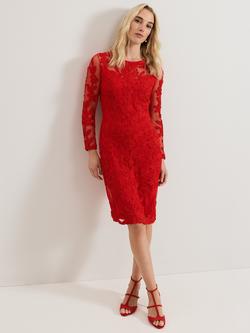 Phase Eight Navida Tapework Midi Dress, Red, Red