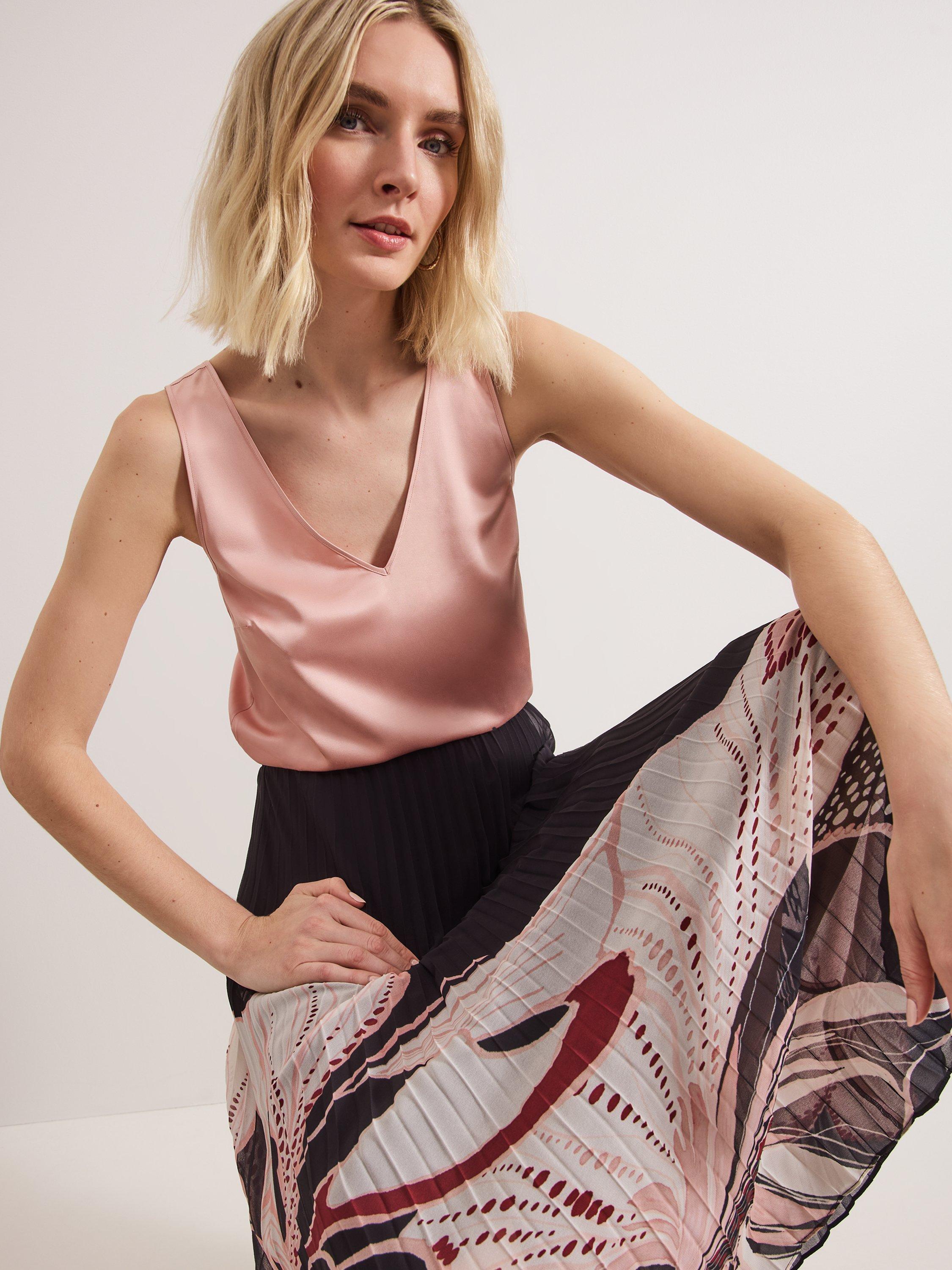 Product image 4 of 6, which shows Phase Eight Elmina Floral Pleated Skirt, Black/Multi, 8