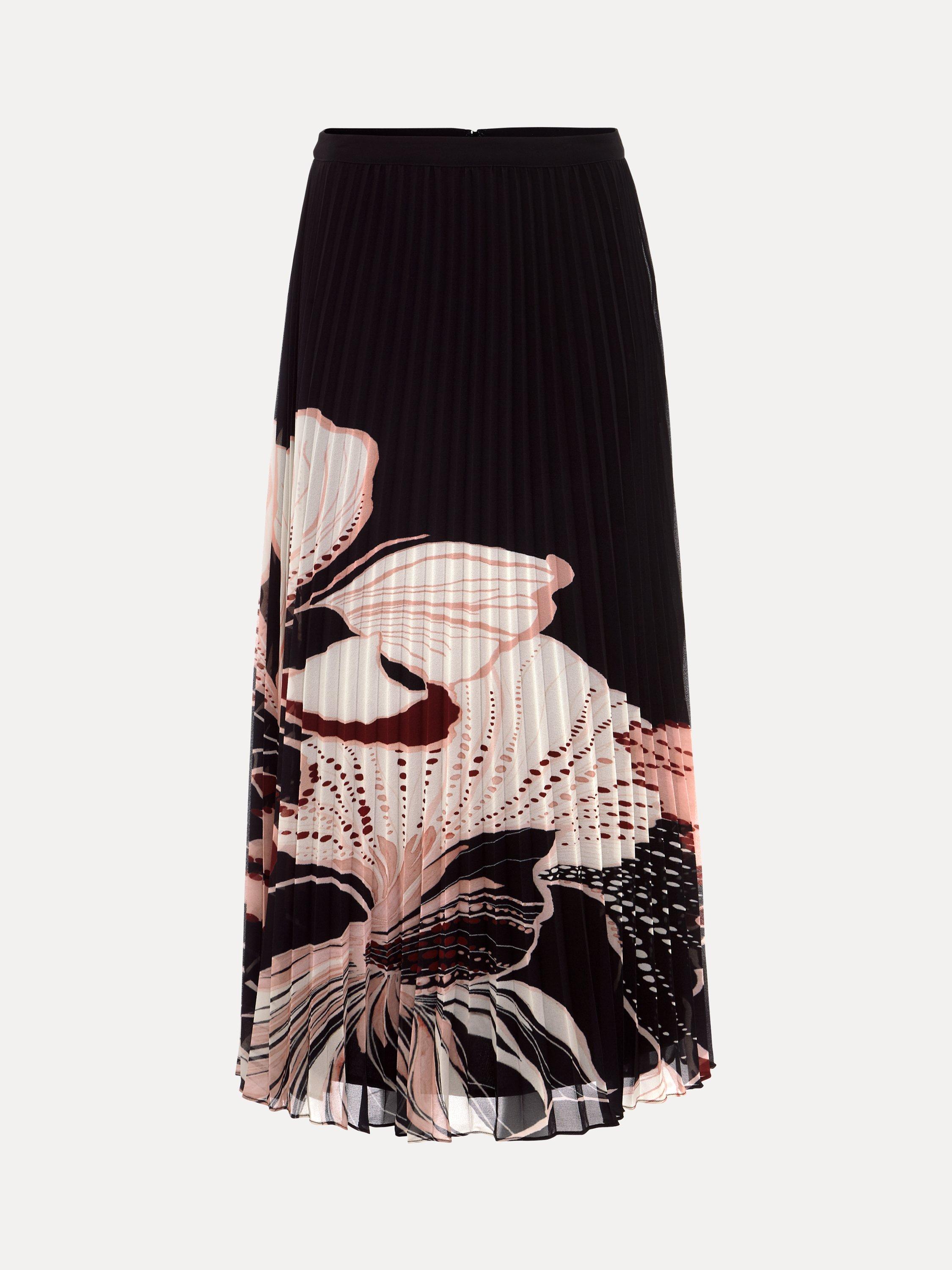 Product image 5 of 6, which shows Phase Eight Elmina Floral Pleated Skirt, Black/Multi, 8