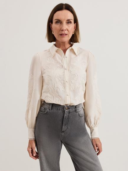 Phase Eight Amara Sequin Shirt, White, White