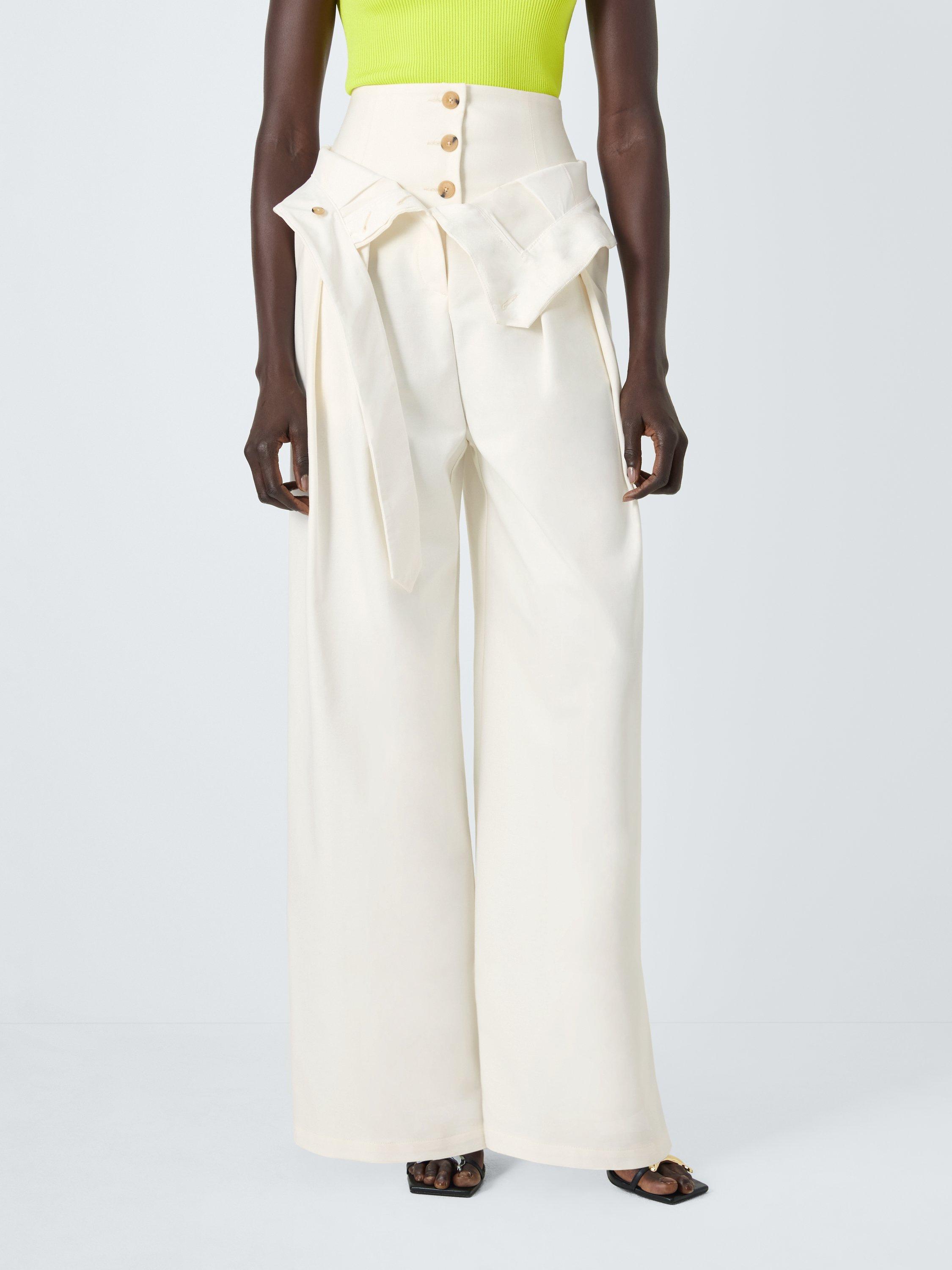 Product image 1 of 7, which shows John Lewis x A.W.A.K.E. MODE Wide Leg High Waist Cotton Blend Corset Trousers, Off White, 6