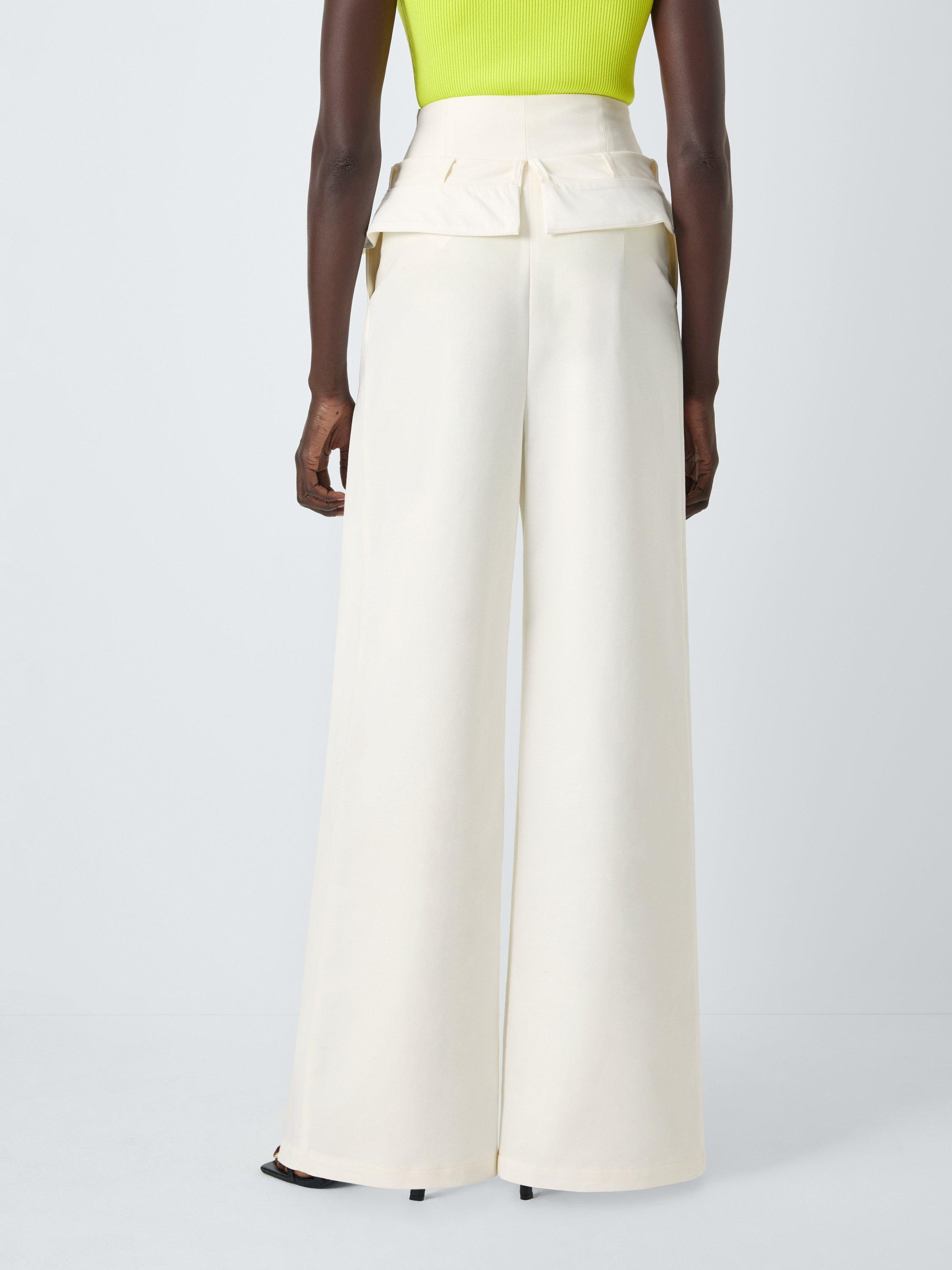 Product image 2 of 7, which shows John Lewis x A.W.A.K.E. MODE Wide Leg High Waist Cotton Blend Corset Trousers, Off White, 6