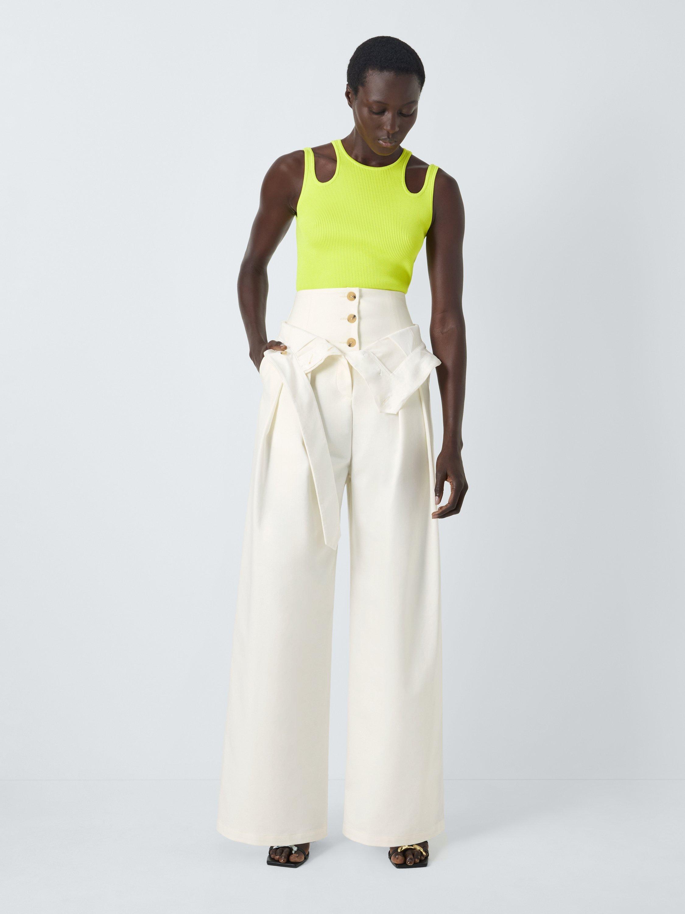 Product image 3 of 7, which shows John Lewis x A.W.A.K.E. MODE Wide Leg High Waist Cotton Blend Corset Trousers, Off White, 6