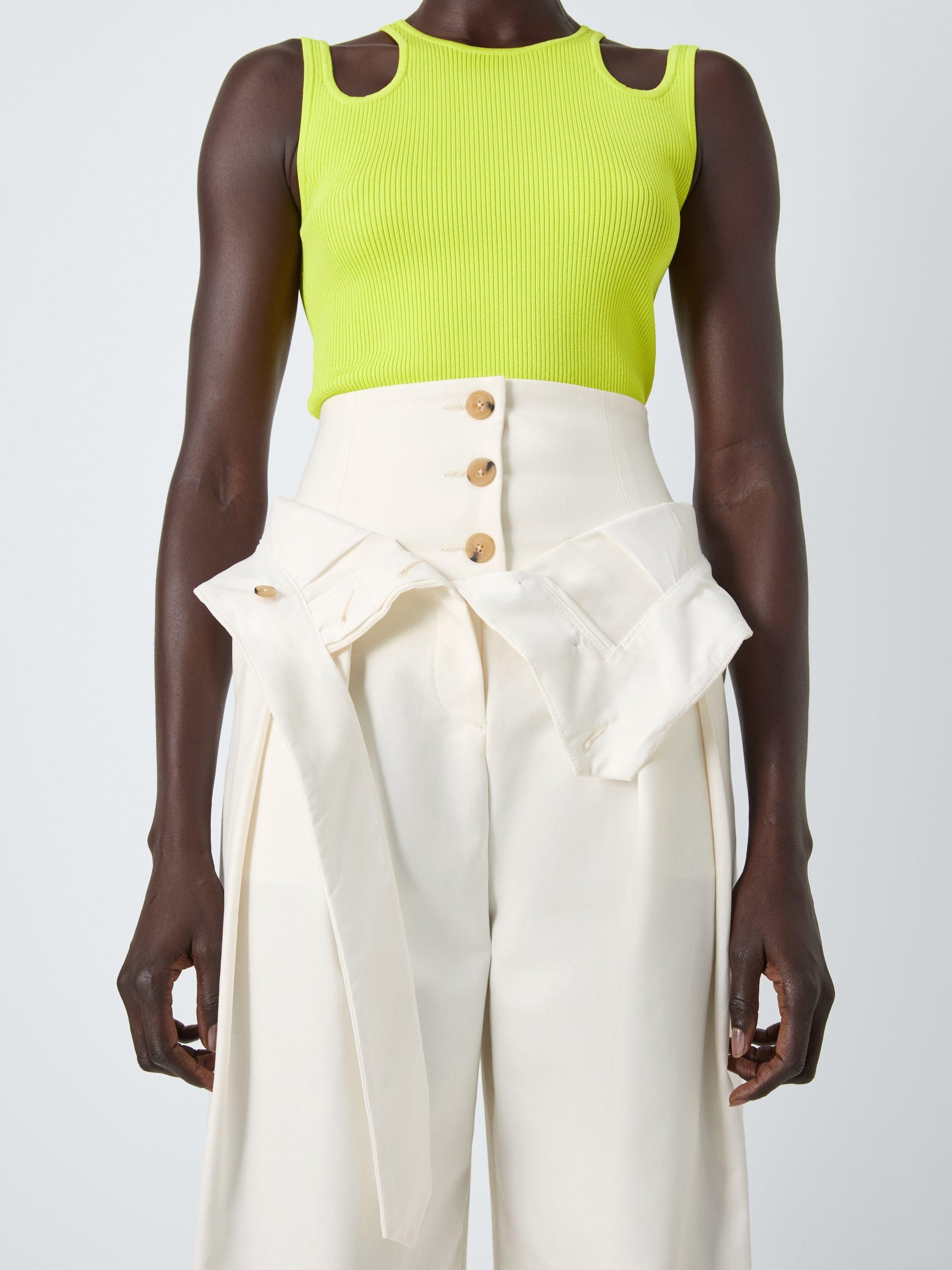 Product image 5 of 7, which shows John Lewis x A.W.A.K.E. MODE Wide Leg High Waist Cotton Blend Corset Trousers, Off White, 6