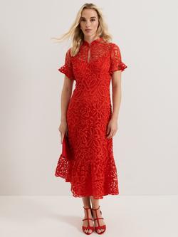 Phase Eight Lula Lace Dress, Red, Red