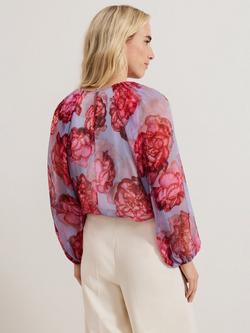 Phase Eight Amara Floral Pure Silk Top, Blue - view 2, Blue