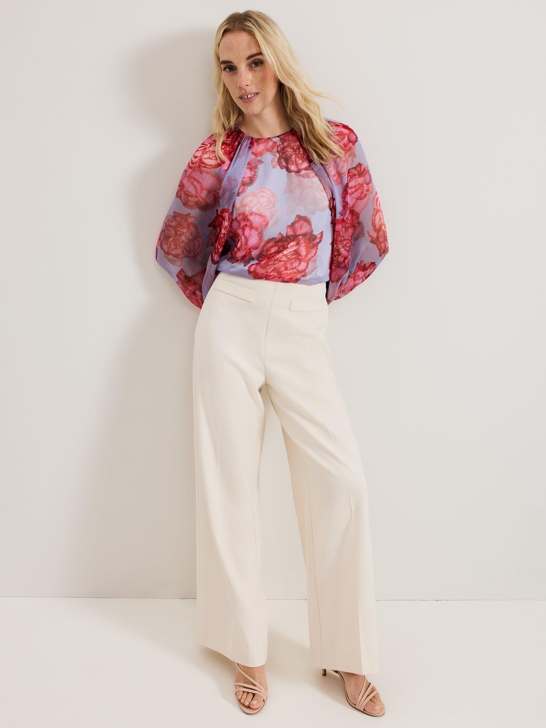 Product image 3 of 9, which shows Phase Eight Amara Floral Pure Silk Top, Blue, 8