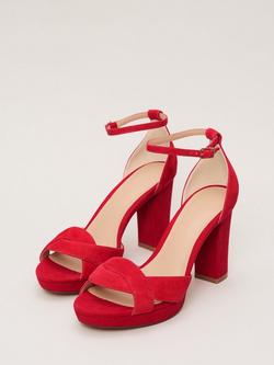 Phase Eight Suede Block Heel Platform Sandals, Red - view 2, Red