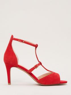 Phase Eight Suede Stiletto Heel T-Bar Sandals, Red, Red
