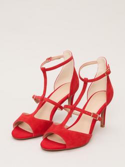 Phase Eight Suede Stiletto Heel T-Bar Sandals, Red - view 2, Red