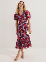Phase Eight Amy Polka Dot Shimmer Dress, Brown/Multi