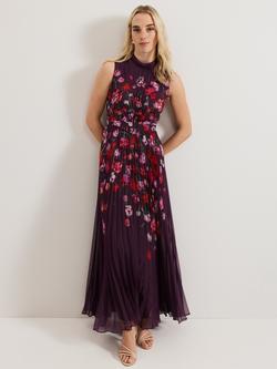 Phase Eight Petite Dahlia Floral Dress, Burgundy/Multi, Burgundy/Multi