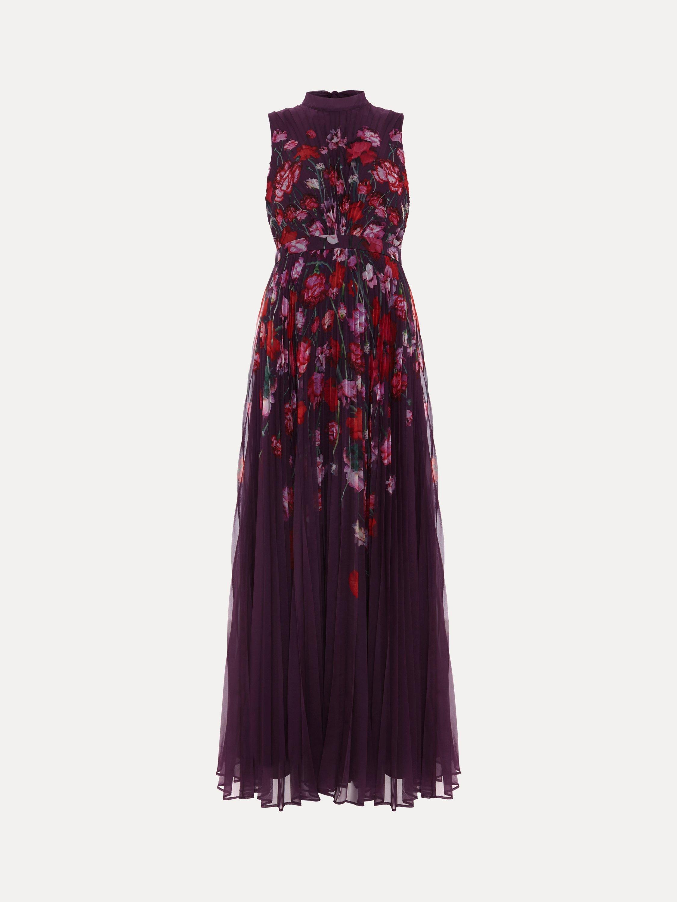 Product image 5 of 10, which shows Phase Eight Petite Dahlia Floral Dress, Burgundy/Multi, 8