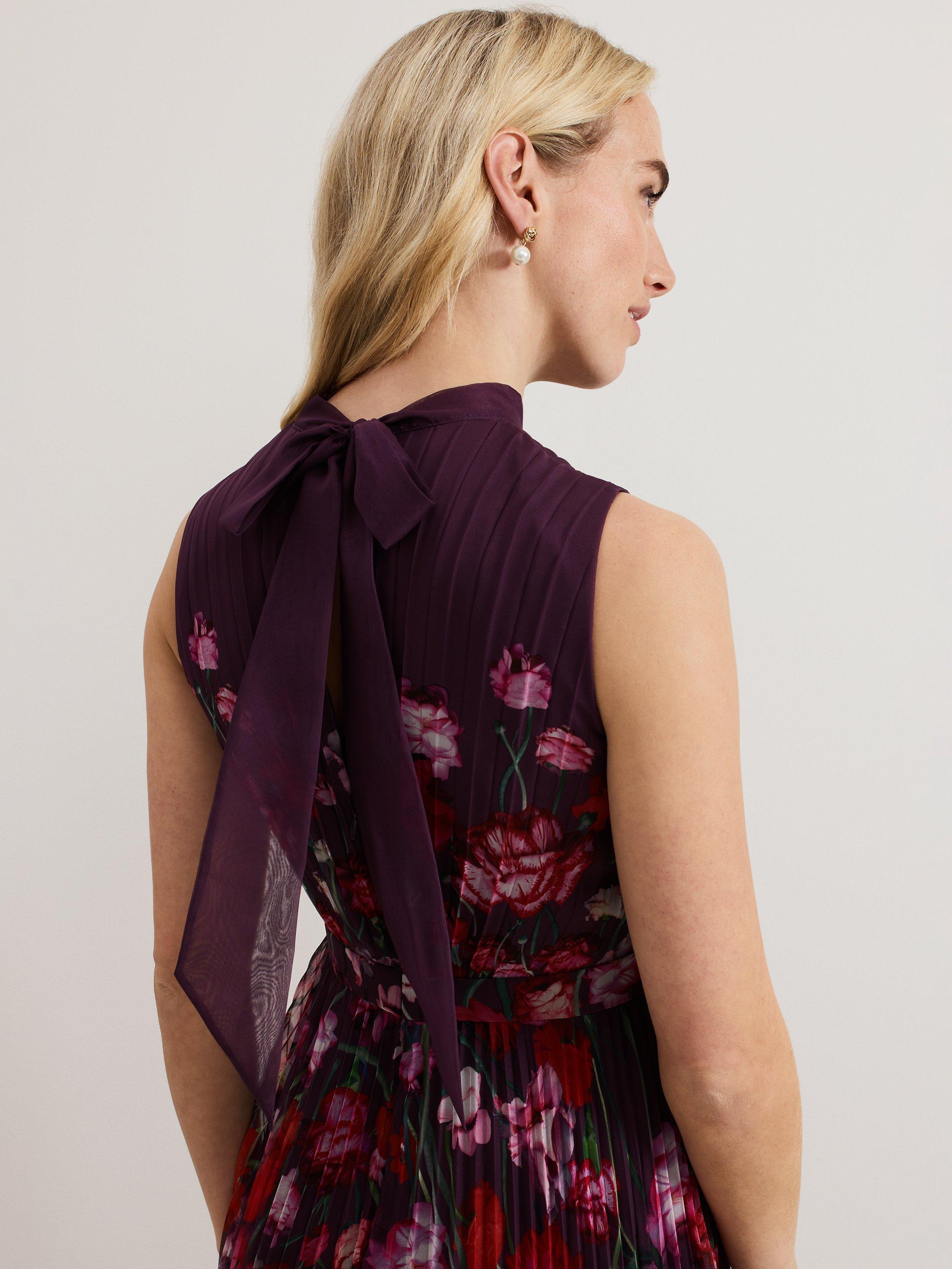 Product image 7 of 10, which shows Phase Eight Petite Dahlia Floral Dress, Burgundy/Multi, 8