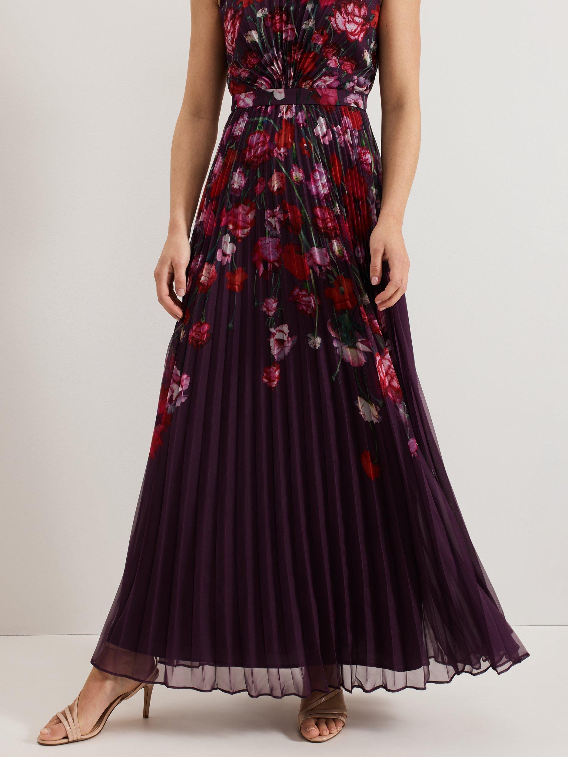 Product image 8 of 10, which shows Phase Eight Petite Dahlia Floral Dress, Burgundy/Multi, 8