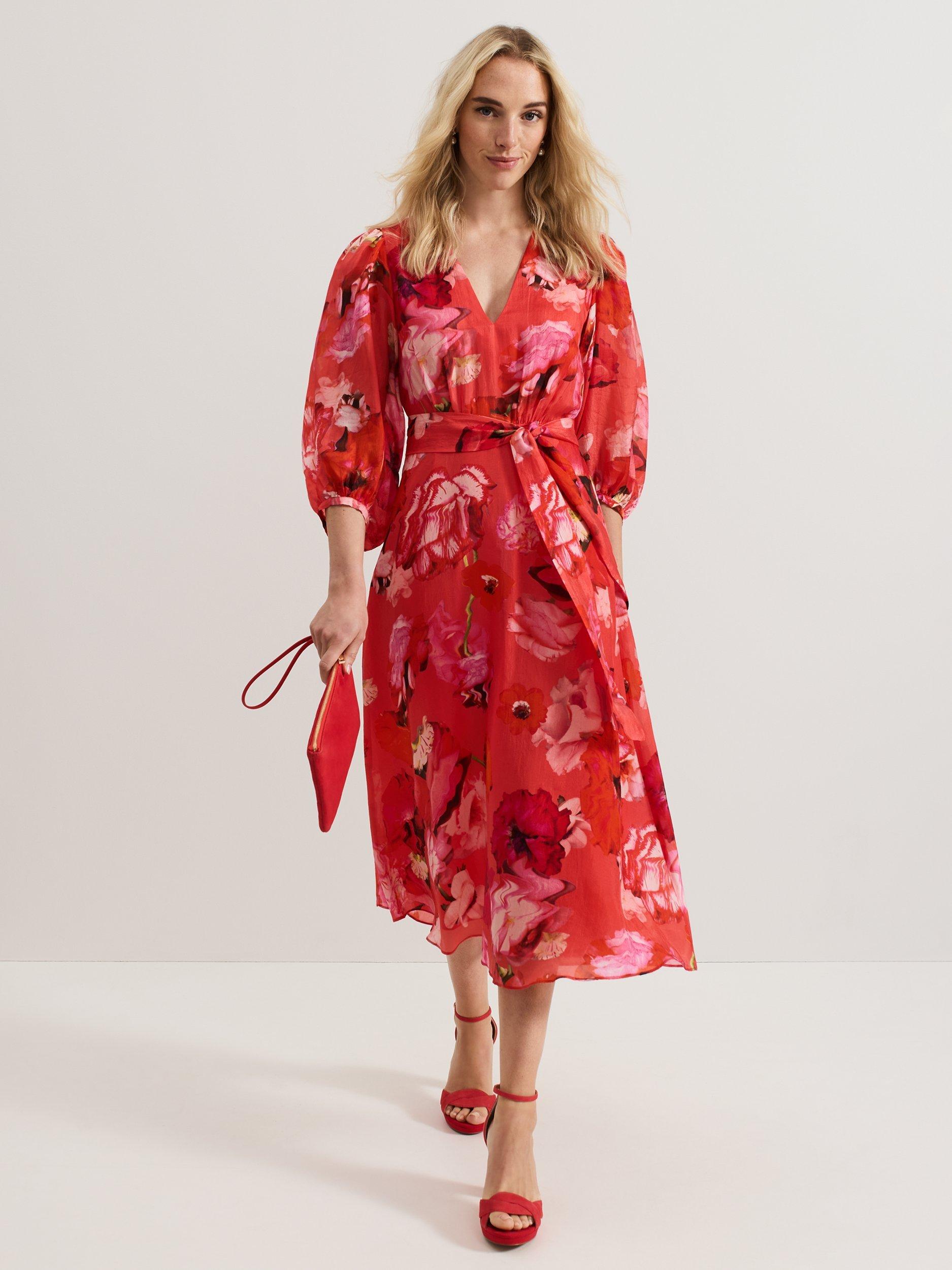 Product image 1 of 8, which shows Phase Eight Petite Federica Floral Dress, Pink/Multi, 12