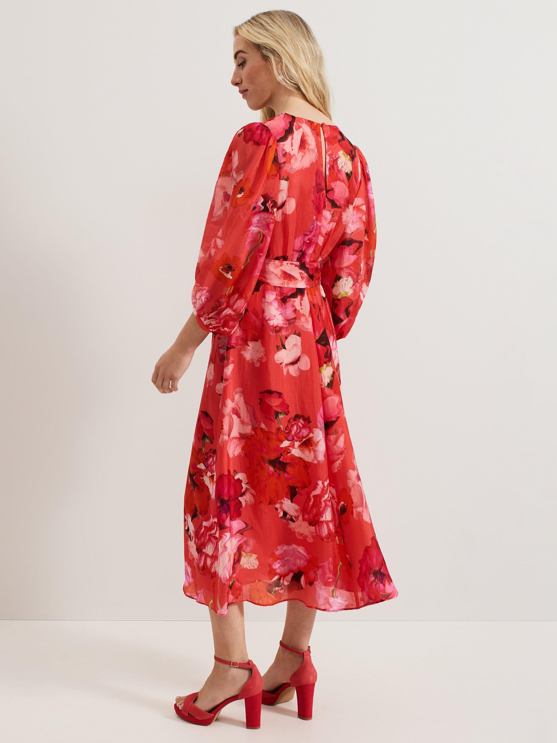 Product image 2 of 8, which shows Phase Eight Petite Federica Floral Dress, Pink/Multi, 12