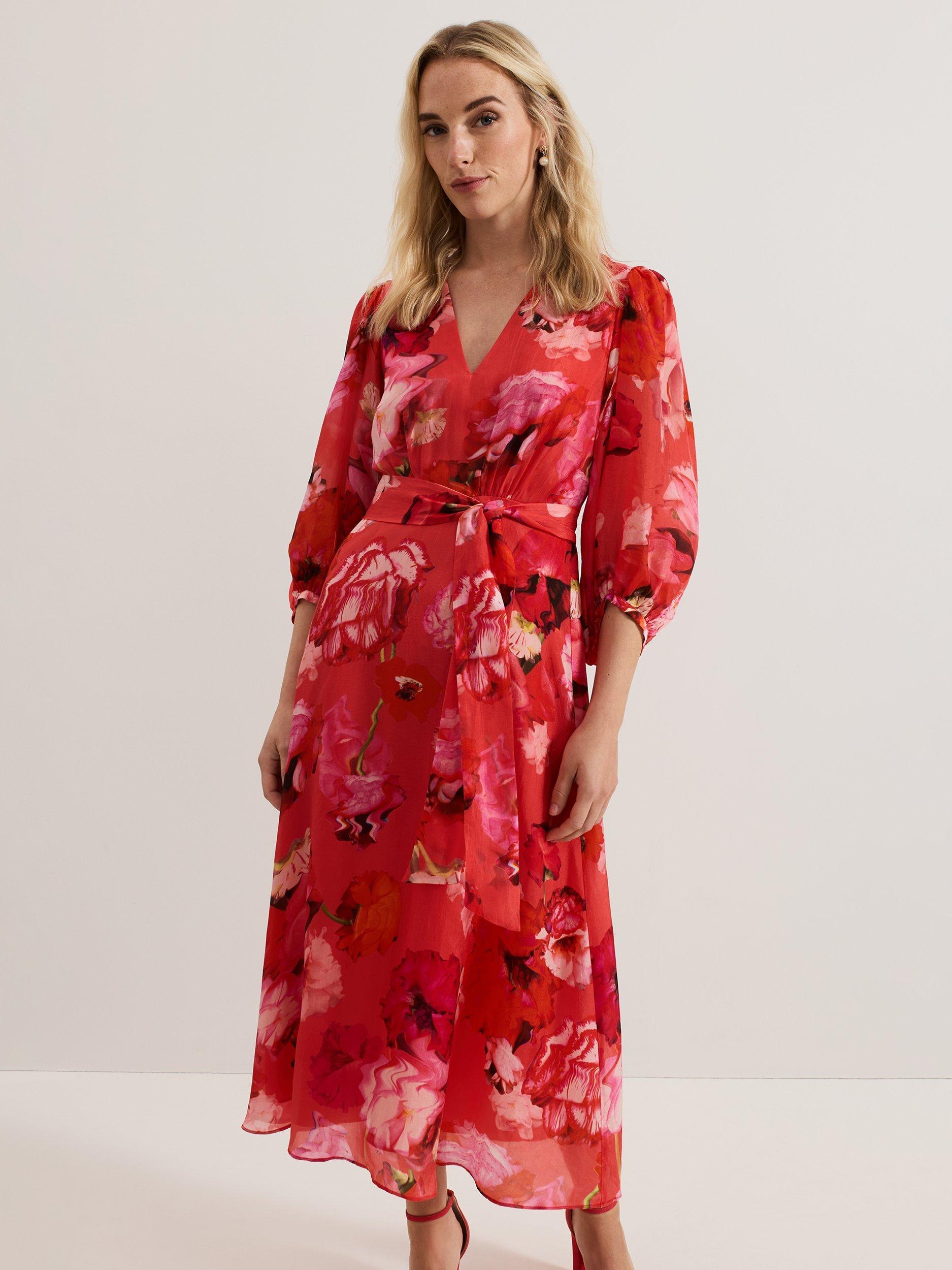 Product image 3 of 8, which shows Phase Eight Petite Federica Floral Dress, Pink/Multi, 12
