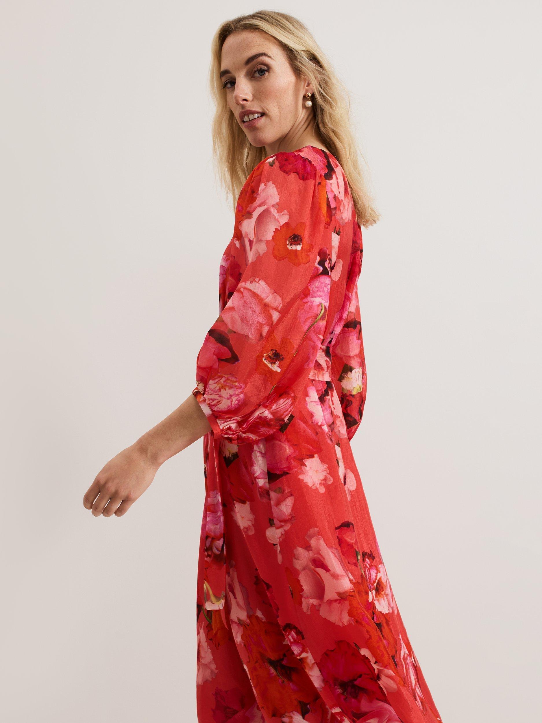 Product image 7 of 8, which shows Phase Eight Petite Federica Floral Dress, Pink/Multi, 12