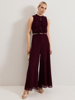 Phase Eight Nalani Belted Jumpsuit, Burgundy, Burgundy