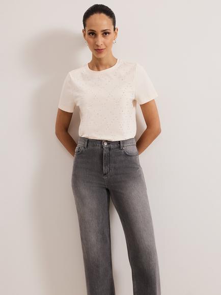 Phase Eight Jada Diamond Stud T-Shirt, White
