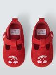 John Lewis Baby Cherry Suede Pram Shoes, Red