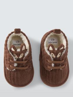 John Lewis Baby Fox Cordurory Booties, Brown - view 2, Brown