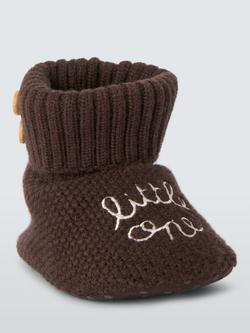 John Lewis Baby Little One Knit Booties, Brown, Brown