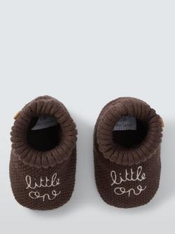 John Lewis Baby Little One Knit Booties, Brown - view 2, Brown