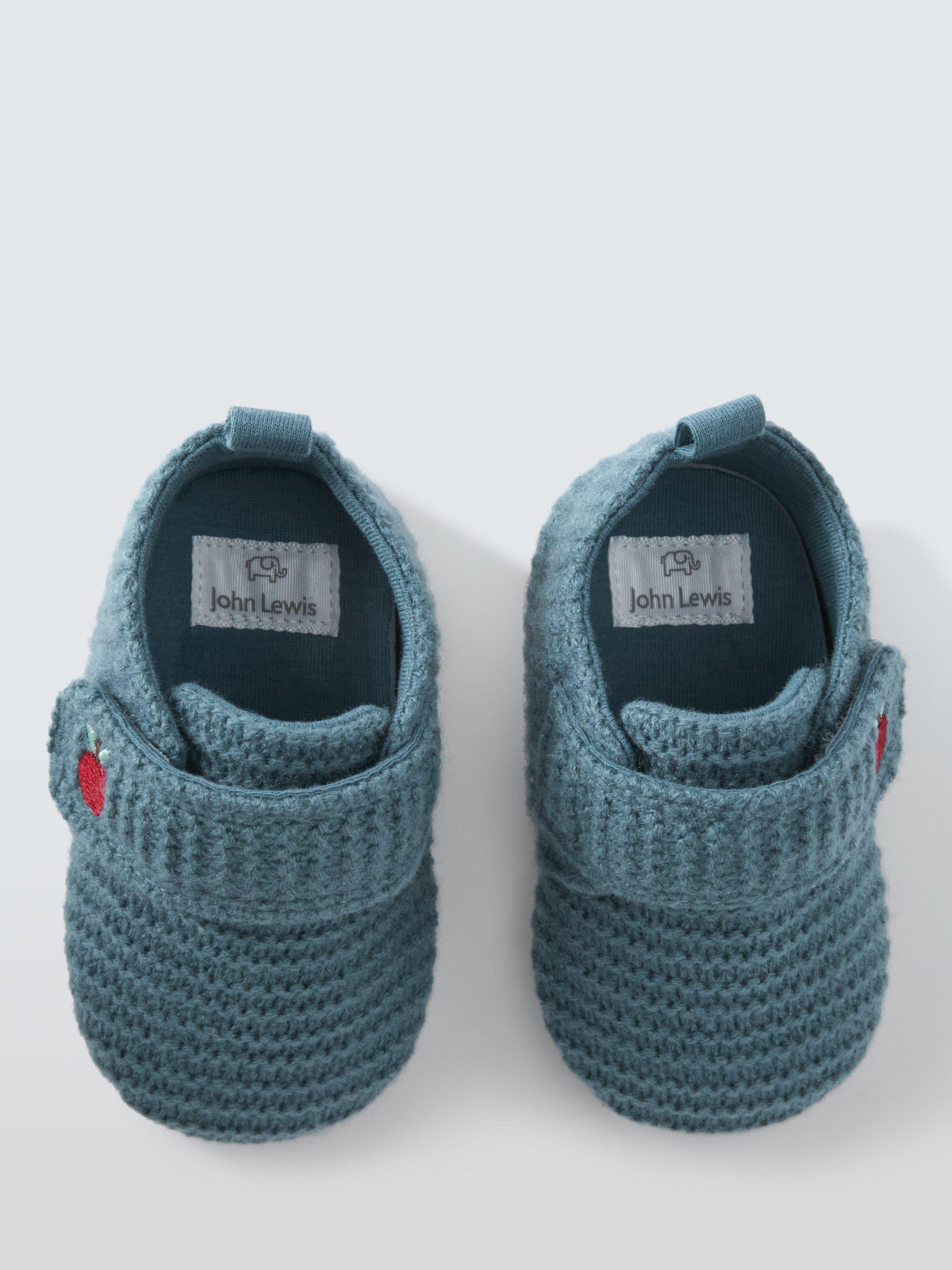Product image 2 of 3, which shows John Lewis Baby Knitted Pram Shoes, Blue, 0-3 months
