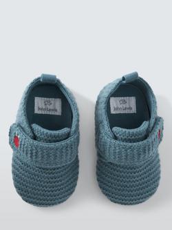 John Lewis Baby Knitted Pram Shoes, Blue - view 2, Blue