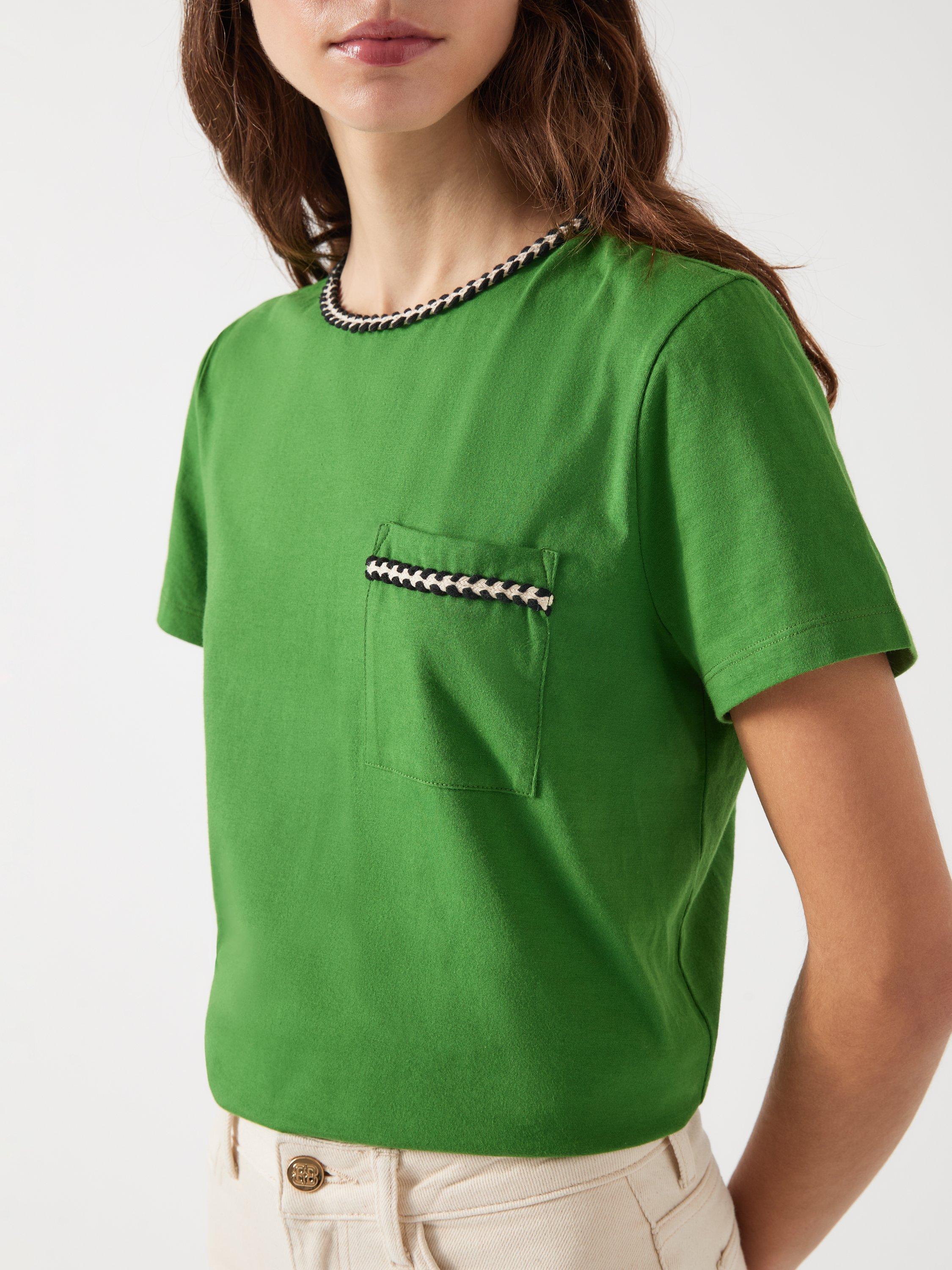 Product image 4 of 5, which shows L.K.Bennett Vita Tape Trim T-Shirt, Green, XS