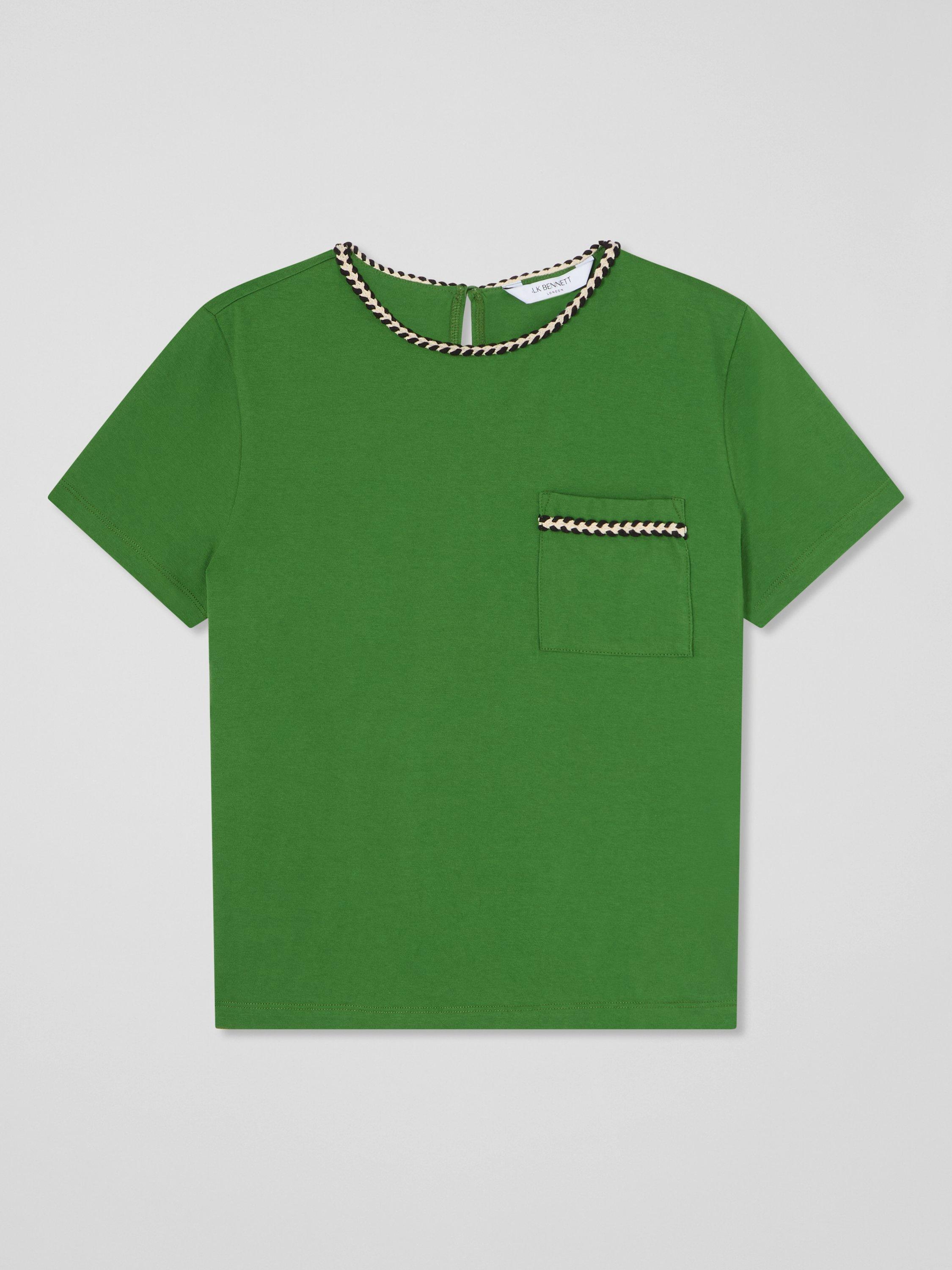 Product image 5 of 5, which shows L.K.Bennett Vita Tape Trim T-Shirt, Green, XS