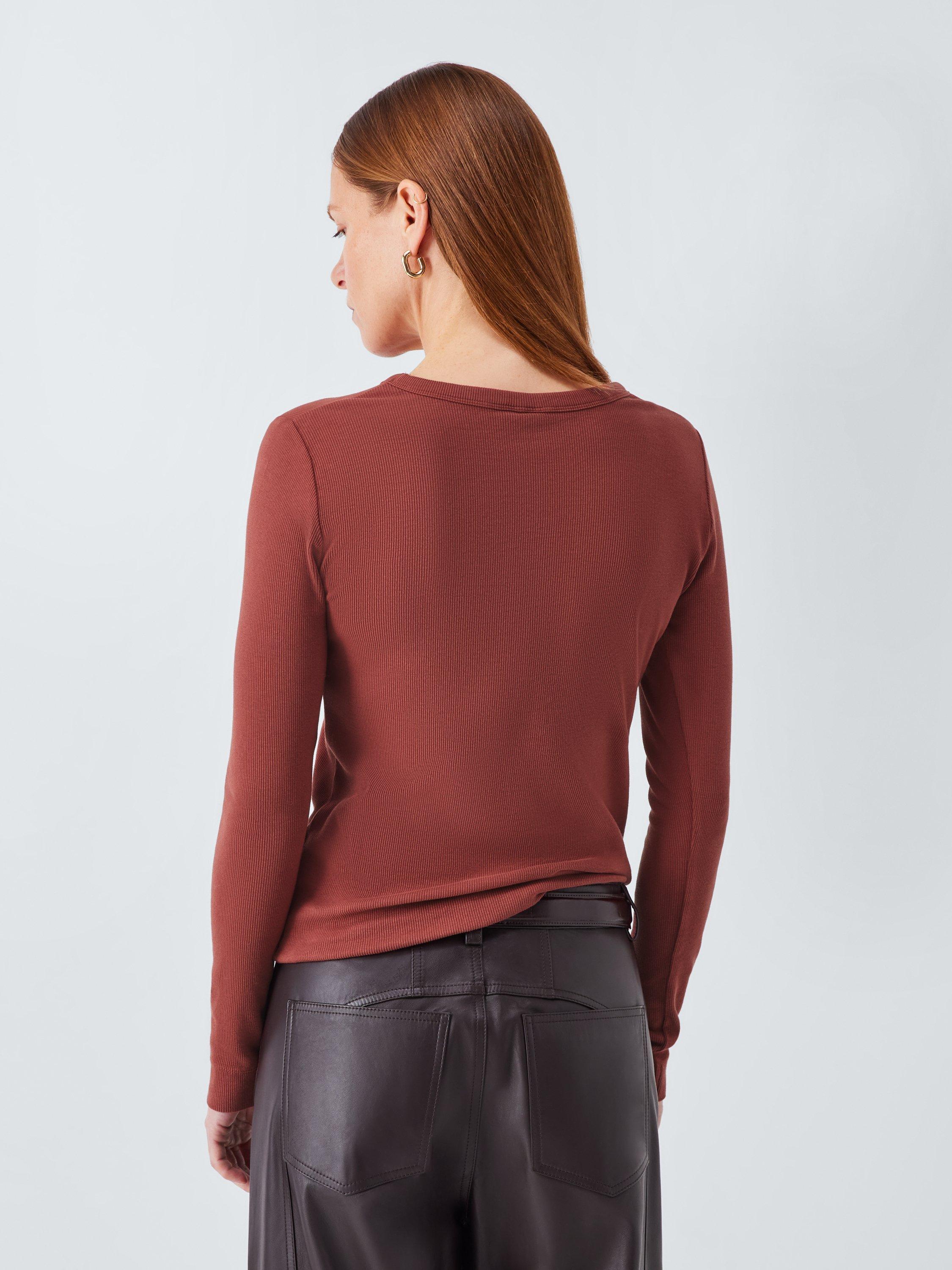 Product image 2 of 5, which shows AND/OR Ribbed Long Sleeve Jersey Top, Burgundy, 6