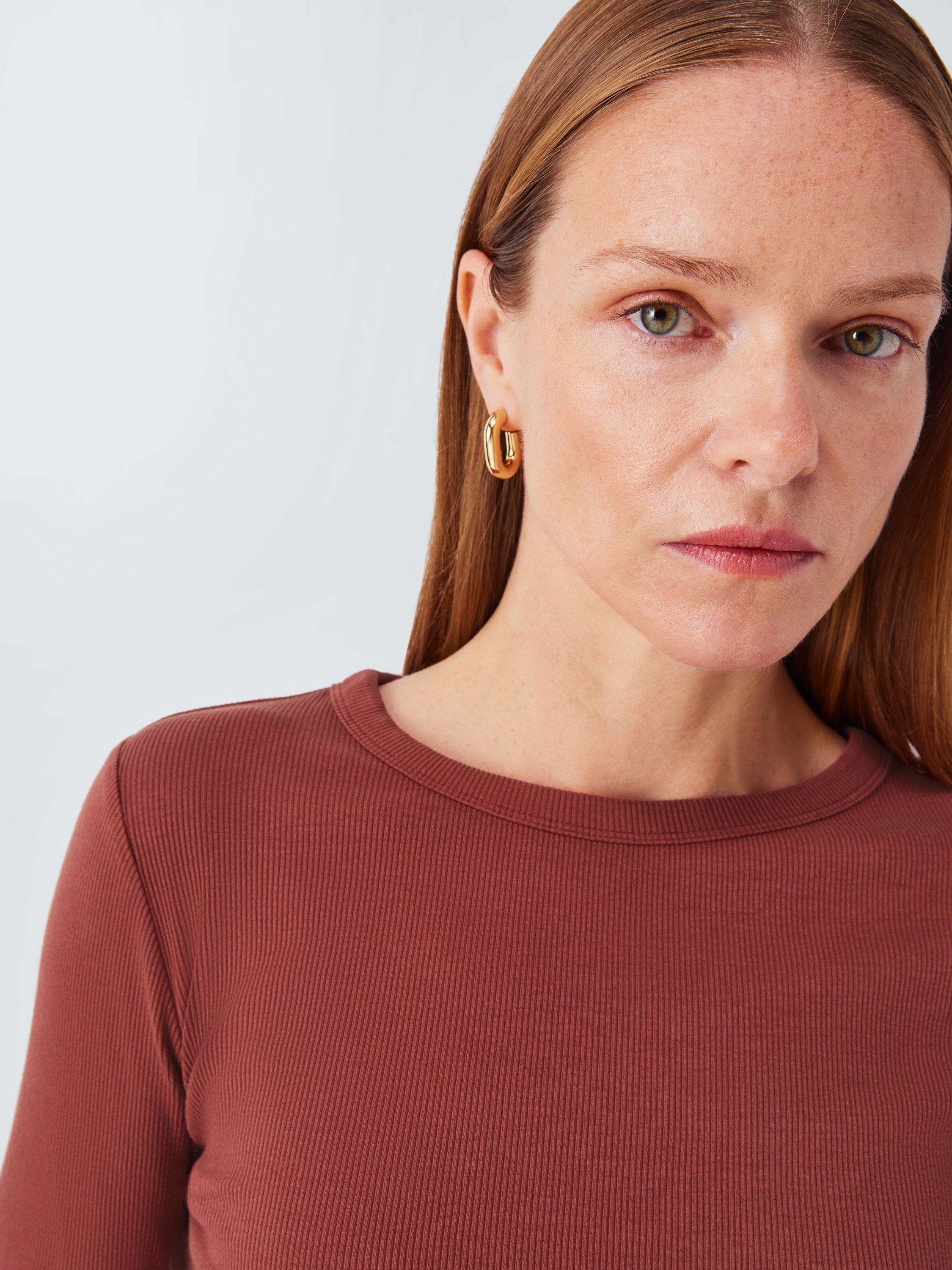 Product image 4 of 5, which shows AND/OR Ribbed Long Sleeve Jersey Top, Burgundy, 6